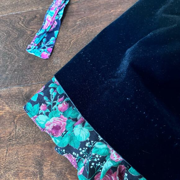 Vintage Jo Lene Girls Dress Small 6 Black Floral Velvet Collared Made in USA - Picture 5 of 9